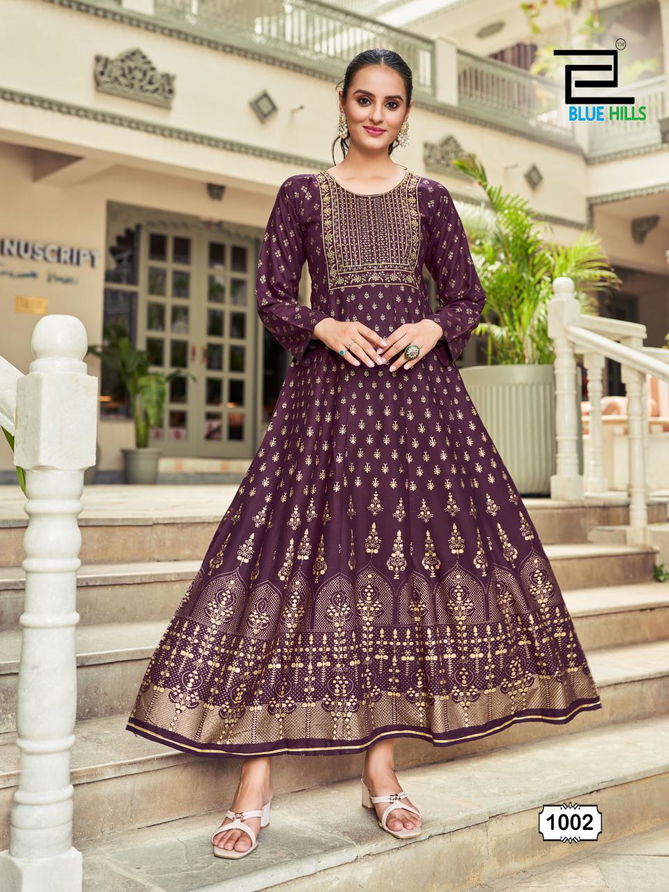 Inaya By Blue Hills Rayon Embroidery Anarkali Kurtis Wholesale Shop In Surat